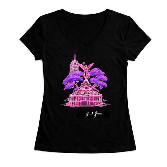 Playera cuello V para mujer con diseño de la CDMX