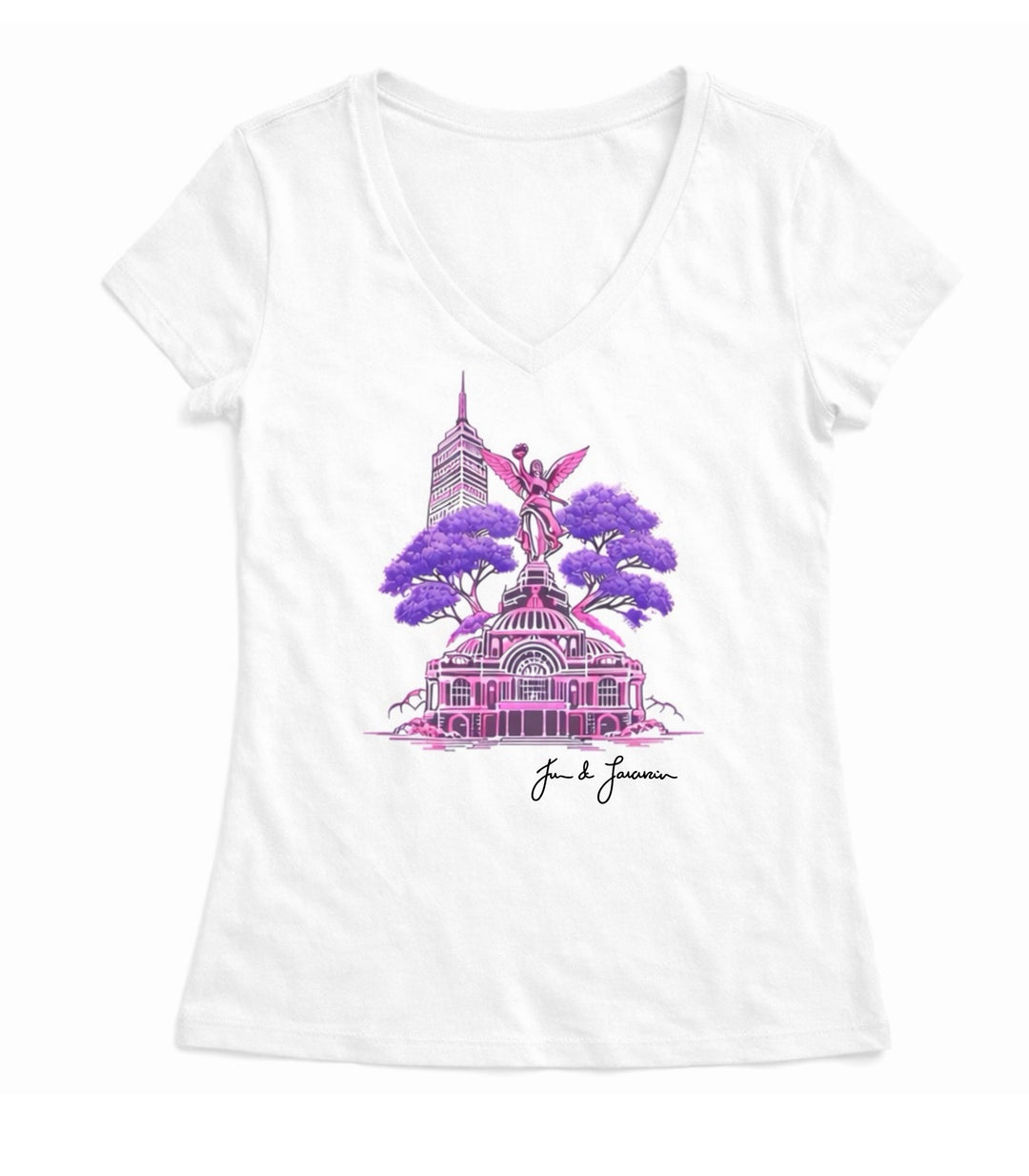Playera cuello V para mujer con diseño de la CDMX